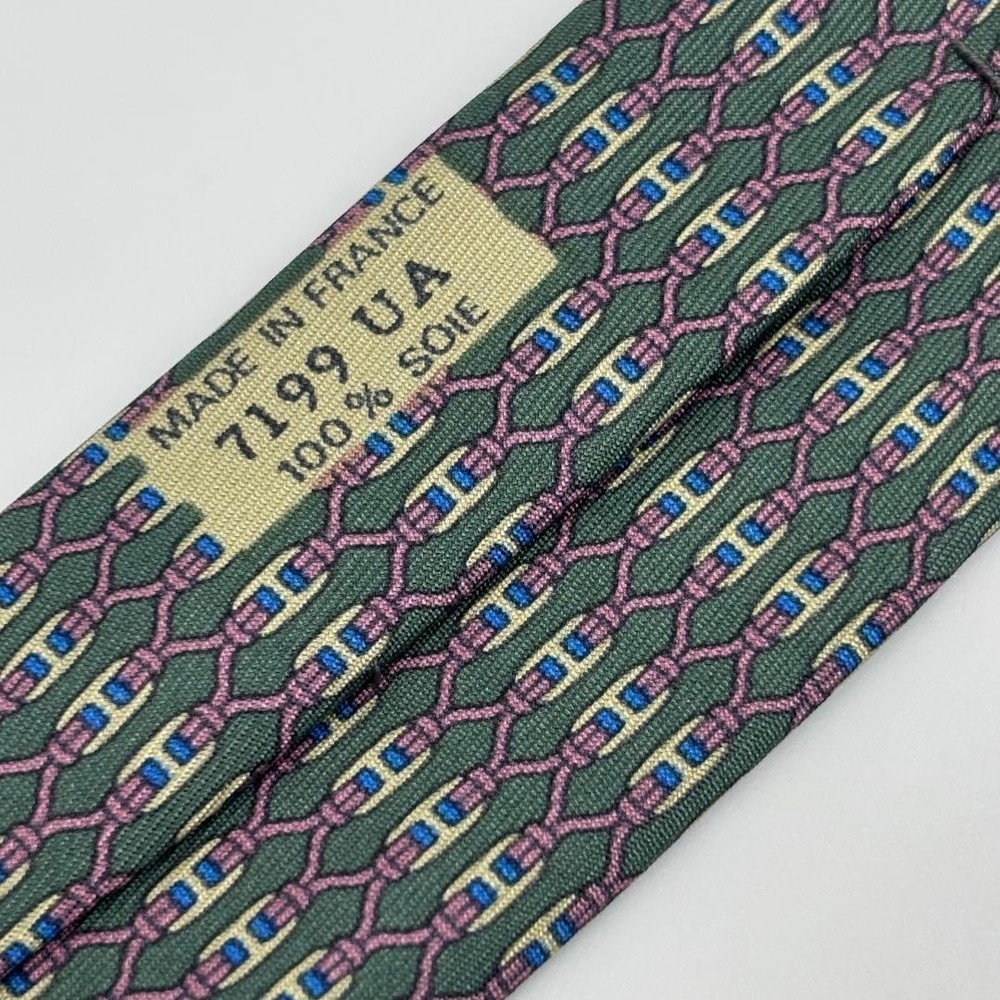 HERMES tie Geometric Pattern Gray Allover SILK 100