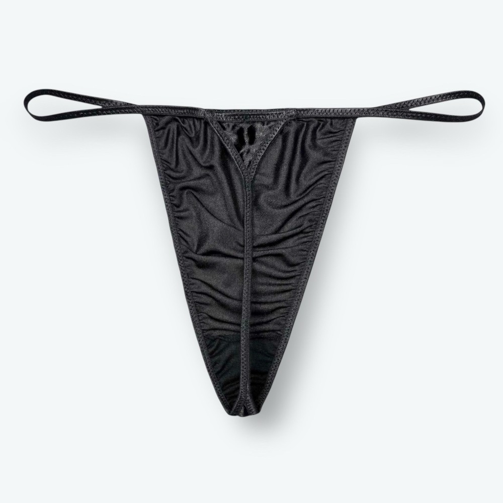 Satin V-String Hi-Cut Thong Black L