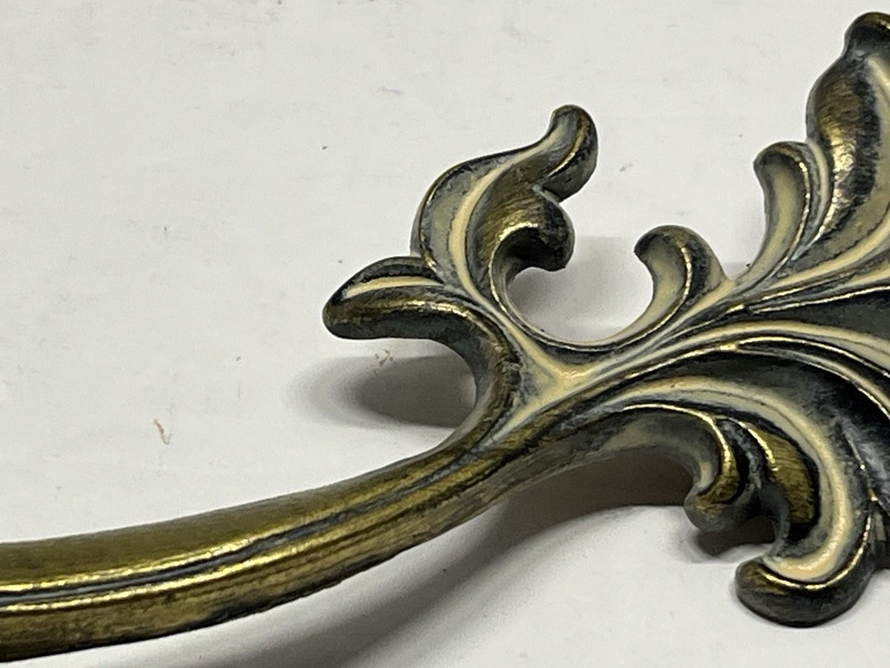 Vintage NOS 9 1/4” Decorative Brass/Whitewash Fixed Drawer Pull