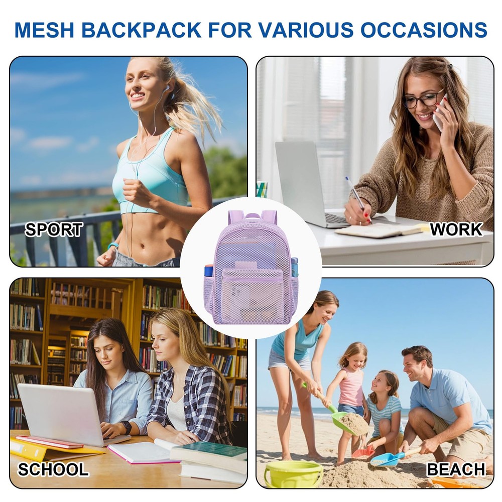 Heavy Mesh Backpack with Rain Cover,See Through Mesh Backpack for School,Beac...