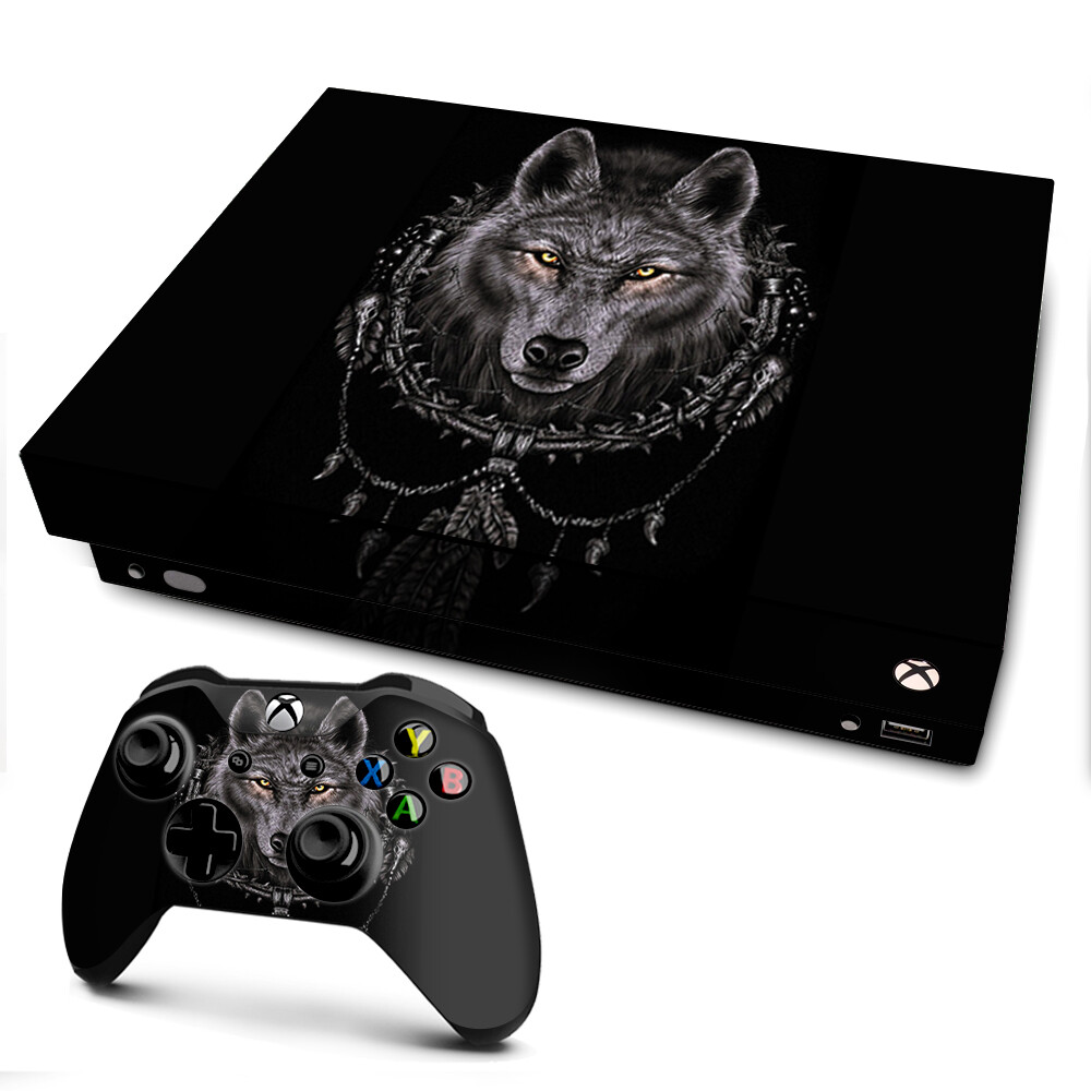 Xbox One X Console Skins Decal Wrap ONLY Wolf dreamcatcher back white