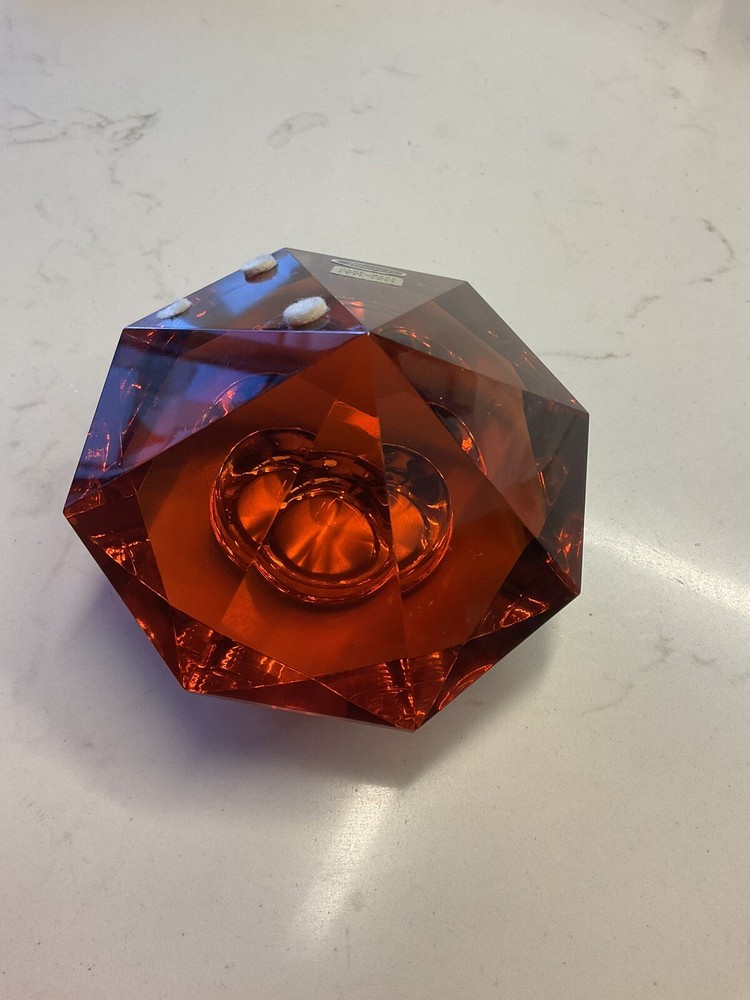Moser Red Crystal Clock Signed