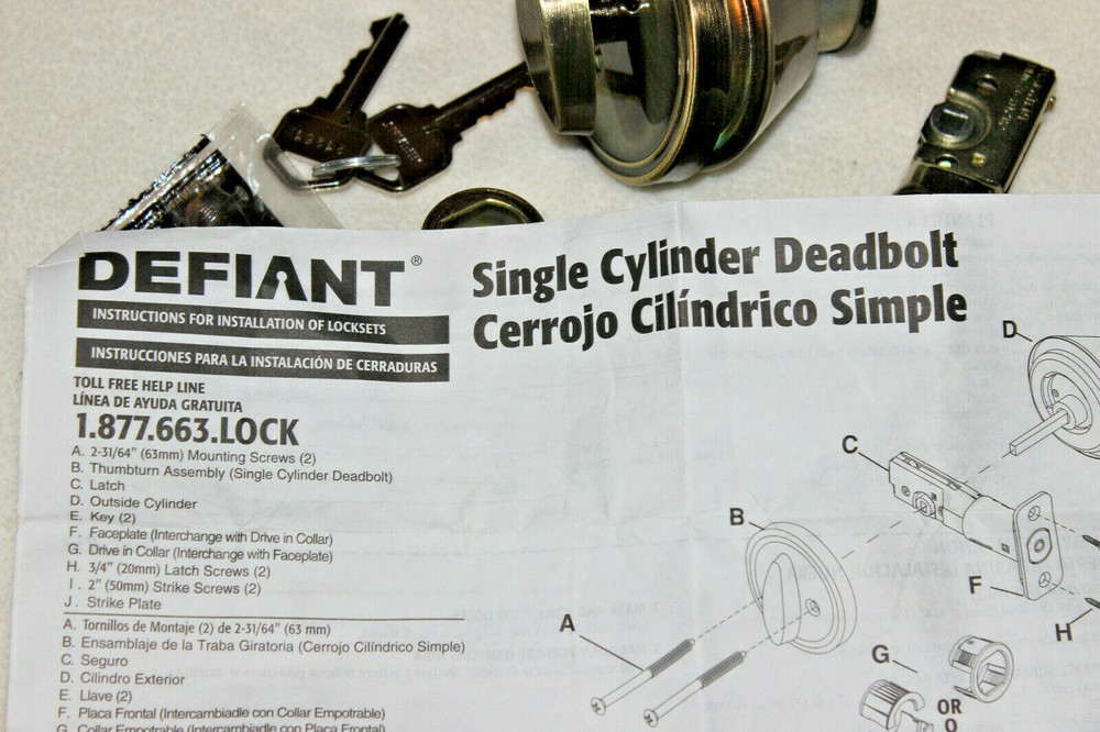 Defiant Single Cylinder Gold Brushed Deadbolt Lock – New No Box