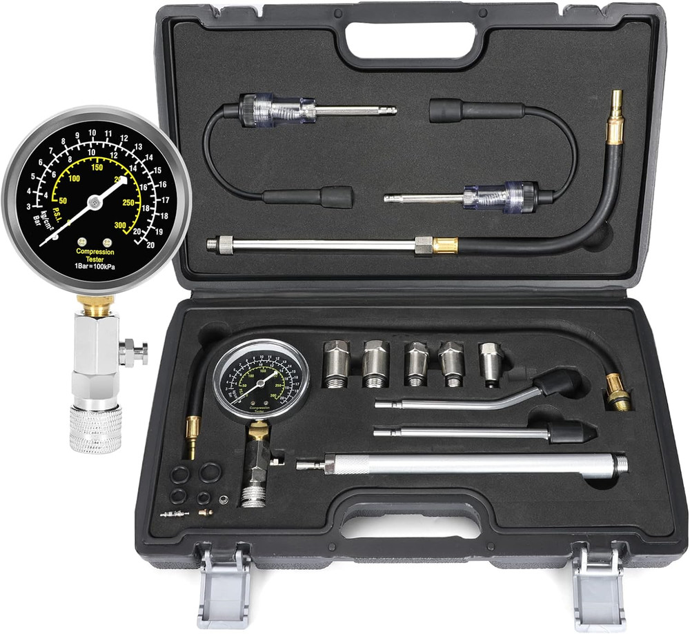 BETOOLL 13pcs Compression Tester with Spark Plug Tester - 300PSI Engine Cylinder