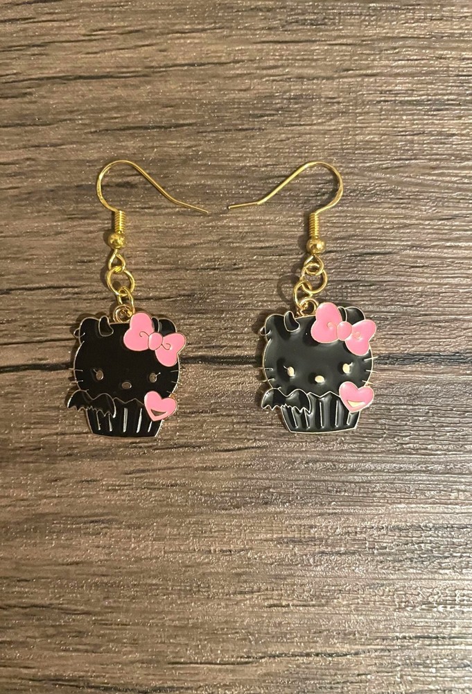 Handmade Hello Kitty Black Cupcake Earrings