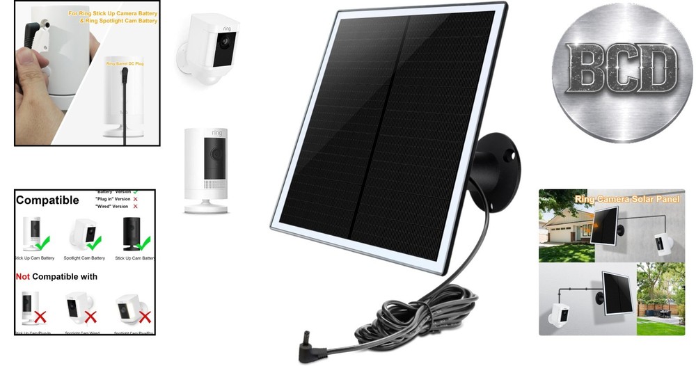 Efficient Solar Panel Charger for Ring Spotlight & Stick Up Camera - 1Pack