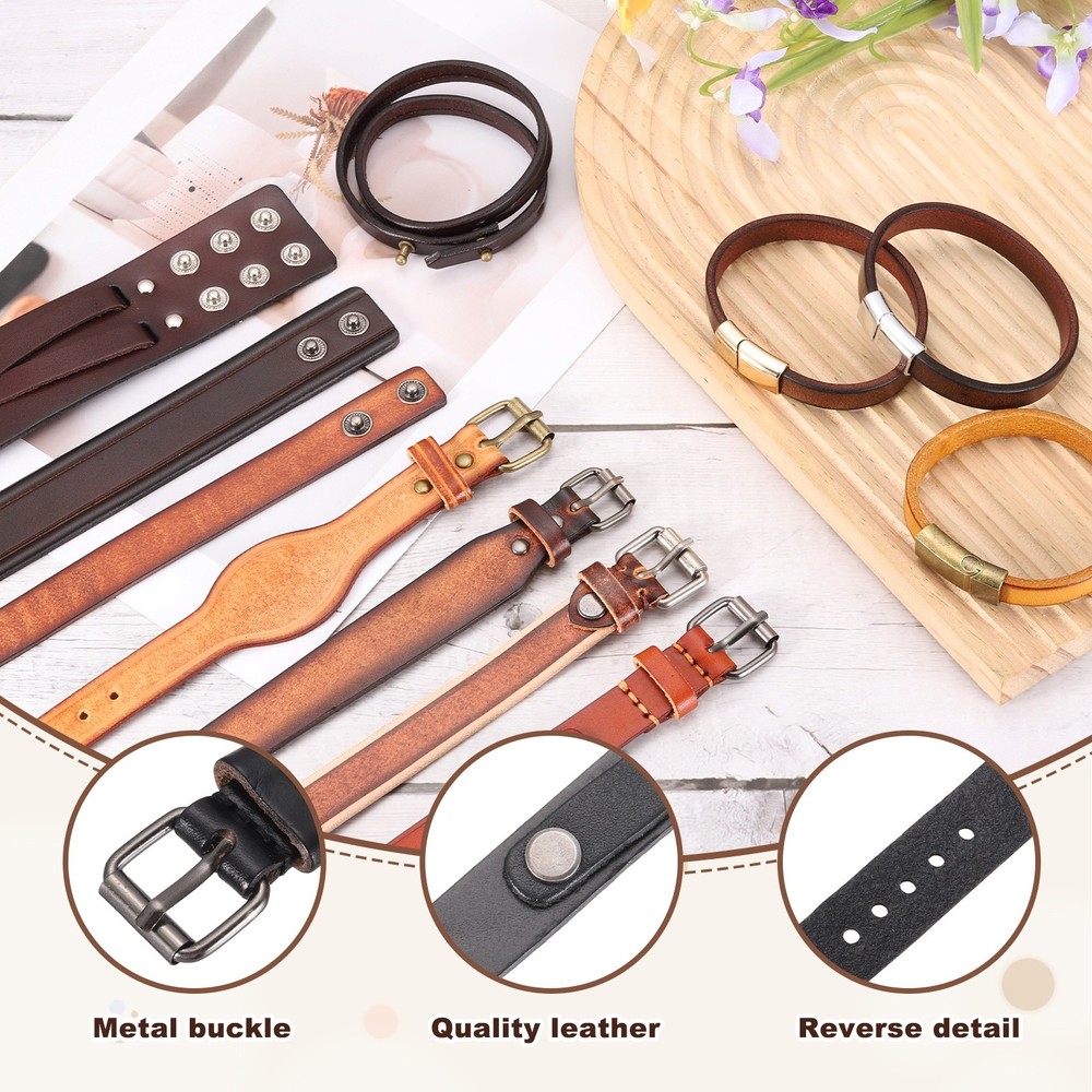 Plain Leather Bracelets Buckle Bangle,Black Rivets Bracelets