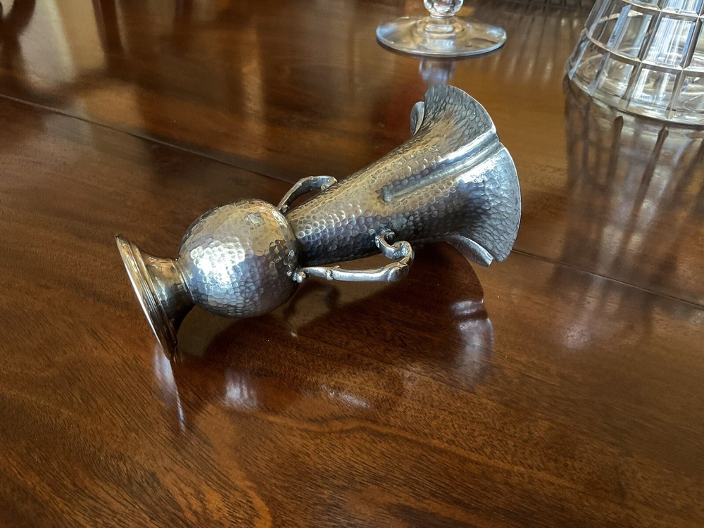 Marked Antique Hammered Silver Vase