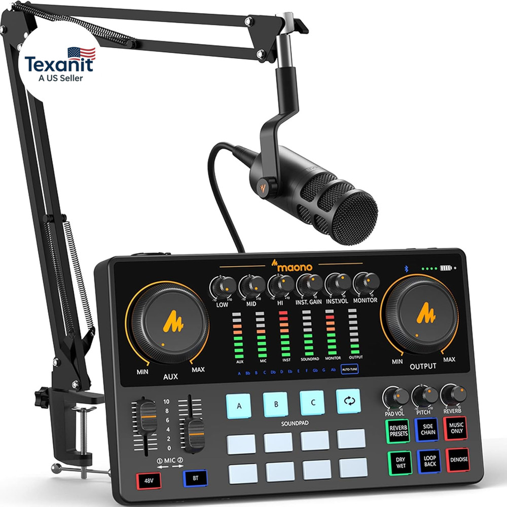 Podcast Equipment Bundle 10 Channel Audio Interface and XLR Dynamic Microphone c