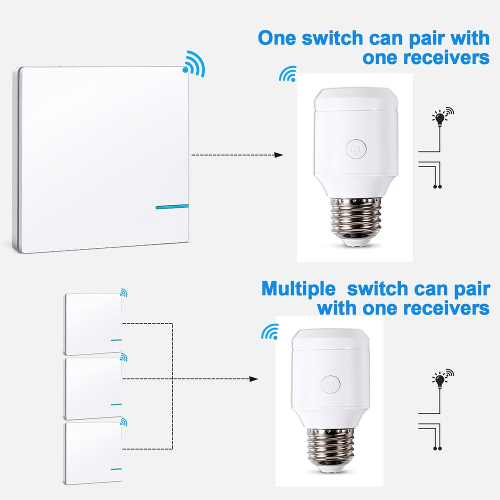 500W Remote Control Light Bulb Socket, E26/E27 Bulb Base Holder, 100FT Range,...