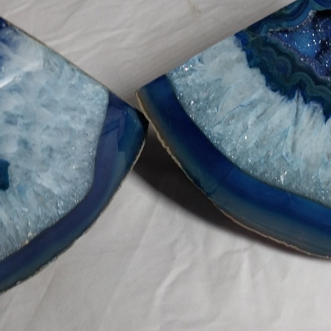 Large Blue White Gray Agate Geode Semi-Circle Natural Crystal Finish