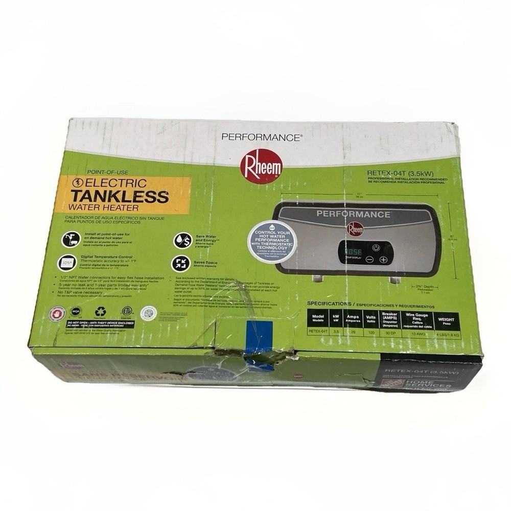Rheem RETEX-04T Electric Tankless Water Heater Digital Display 3.5kW