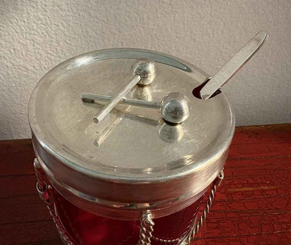 FB Rogers Silver Plate Snare Drum Condiment Red Jar