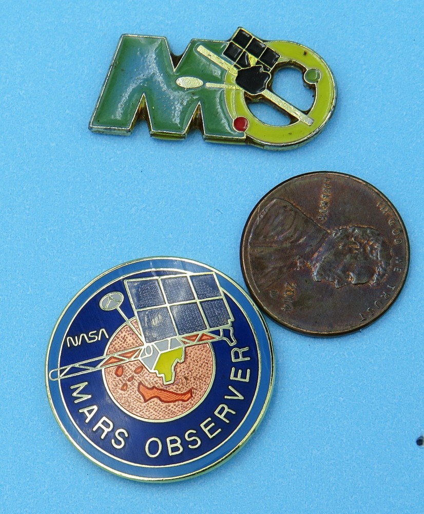 NASA PIN Pair vtg MARS OBSERVER - MO - Interplanetary Probe Space Exploration