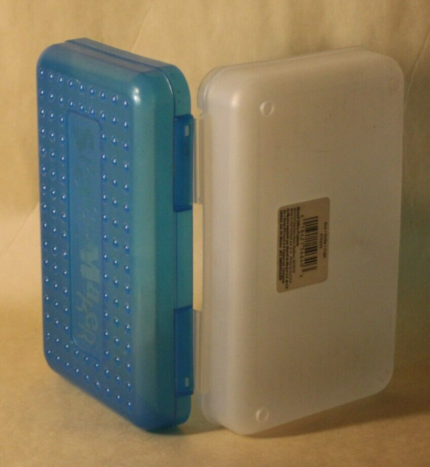 Spacemaker Pencil Box Light Blue & Frosted Vintage 90's Plastic Storage Case