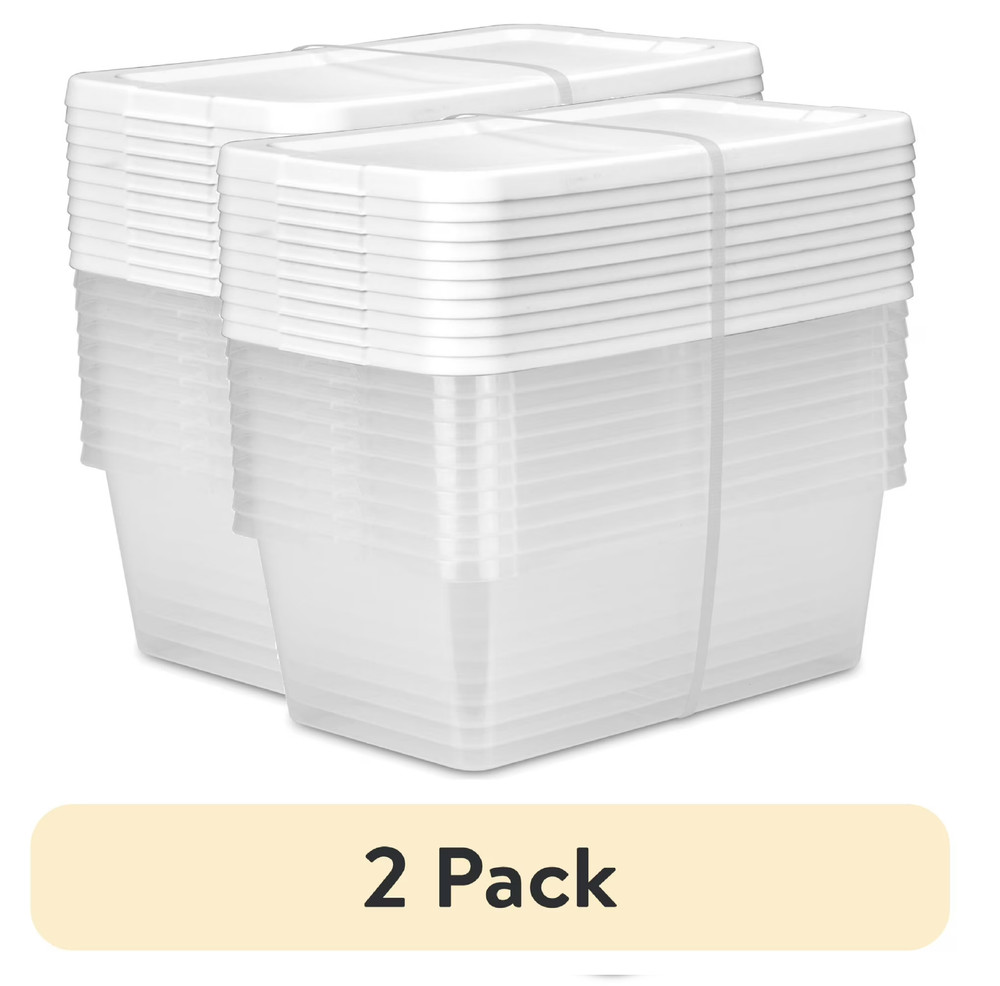 Sterilite 6 Qt Clear Storage Bin, Snap-on White Lid, 20-Pack, Stackable Plastic