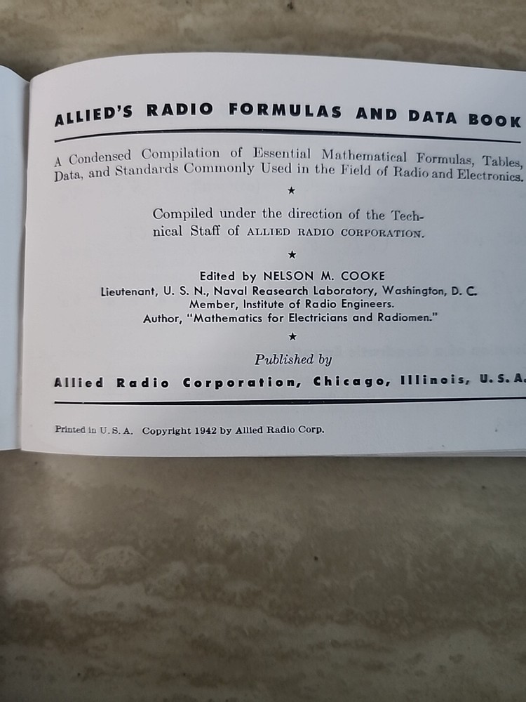 1942 Allied Radio Formula And Data Book