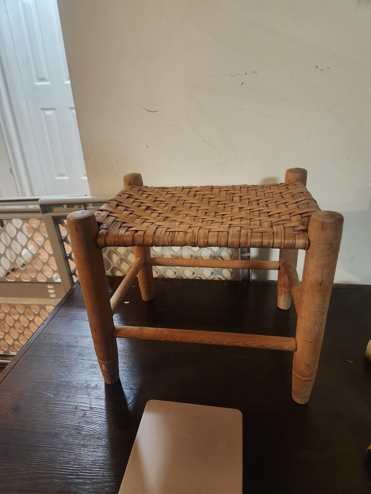 Antique Oak Cane Bottom Foot Stool