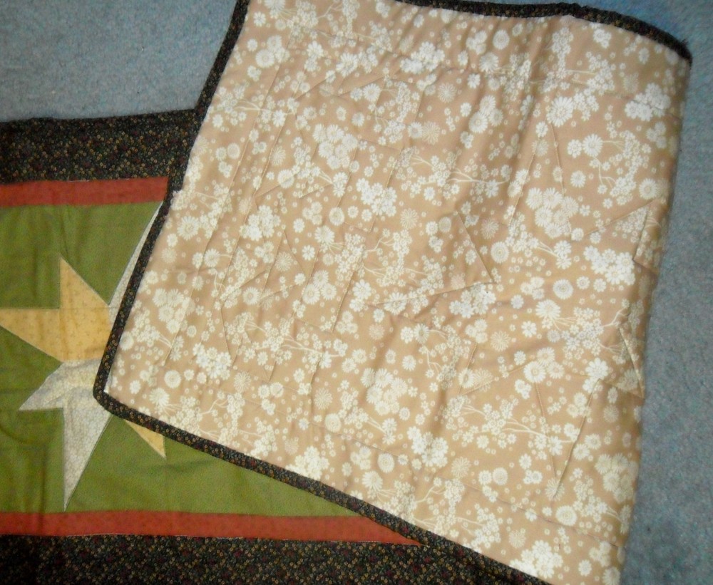 Handmade Star Table Runner Tree Greeen Tan Floral Quilted