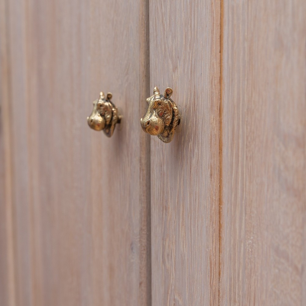 Brass Hippo Cabinet Knob – Solid Brass Furniture Handle – Animal Drawer Pull