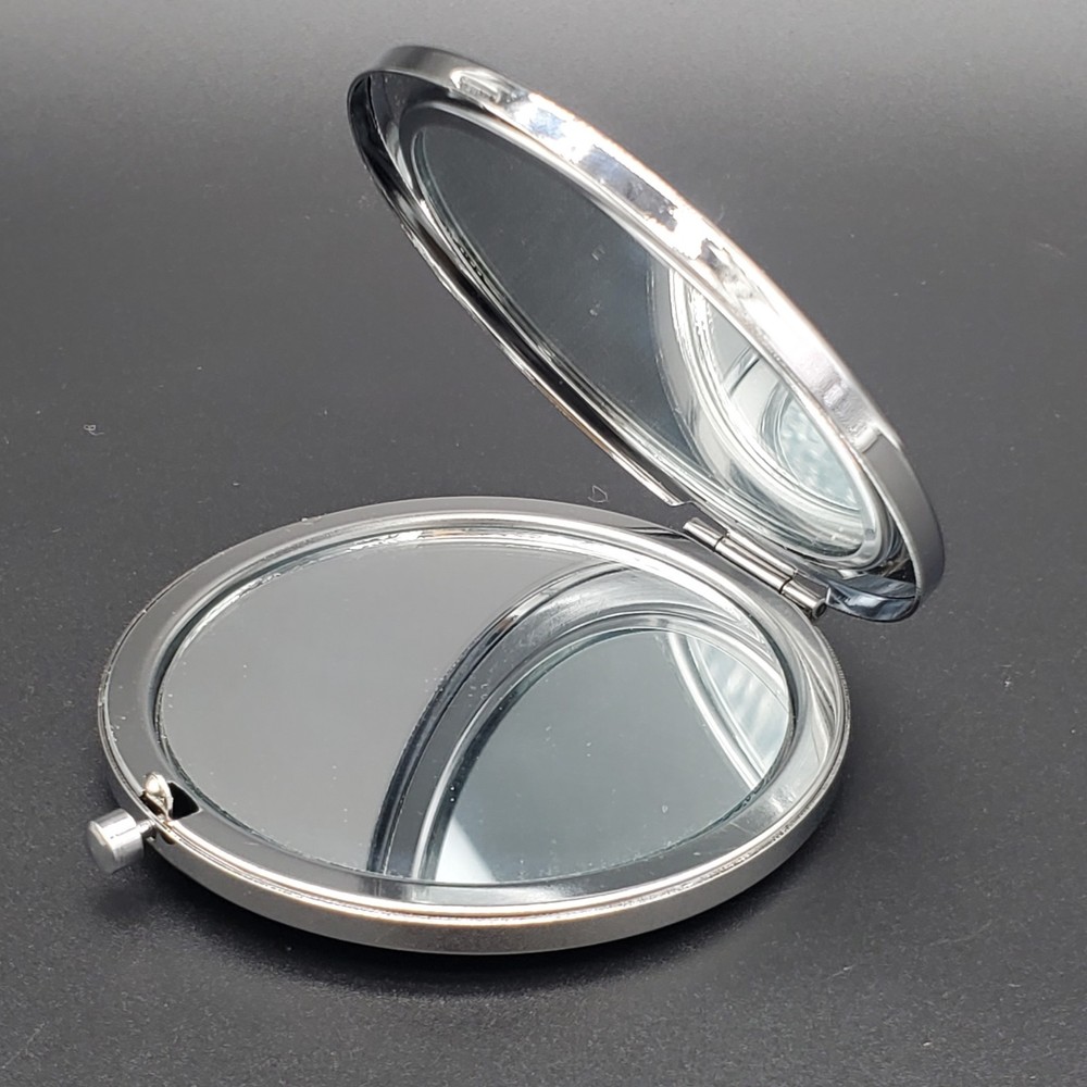 Foiled Decorated Silvertoned Double Mirrored Compact New