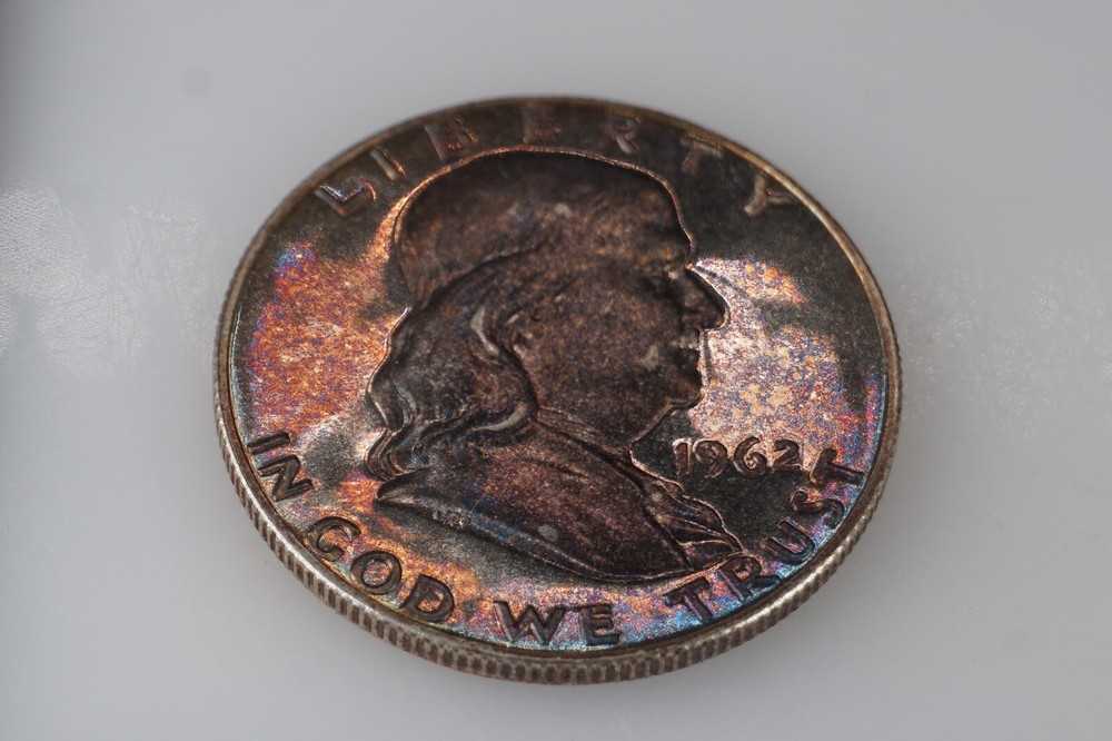 RAINBOW TONED - 1962 PROOF Franklin Half Dollar Silver #6