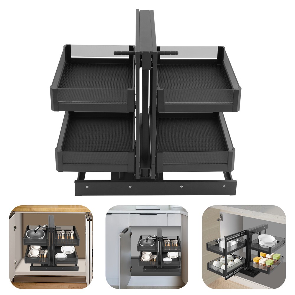 2 Tiers Kitchen Black Corner Pull Out Organizer Blind Corner Pullout Organizer