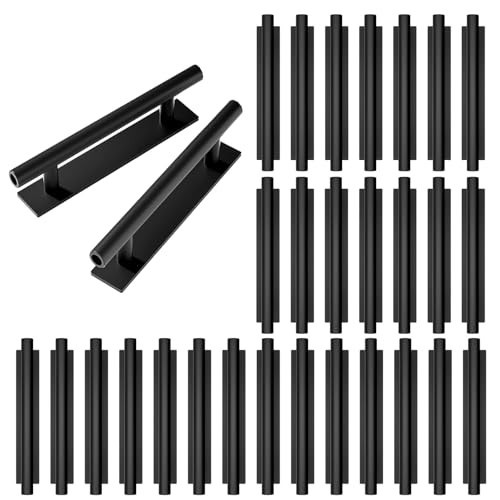 Self-Stick Push Pull Cabinet Handles - Black ABS Plastic Drawer & Door Pulls (30