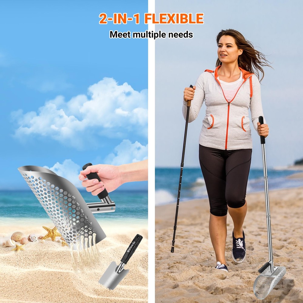 Yaheeda Long Handle Sand Scoop with Shovel Compact Handle, silver