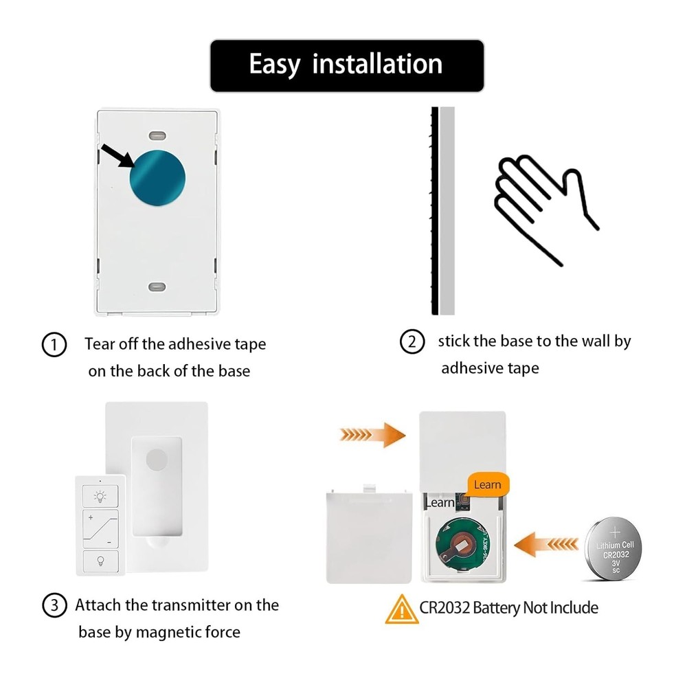 Wireless Dimmer Switch and Receiver Kit, NO Wiring,100 FT Remote Control