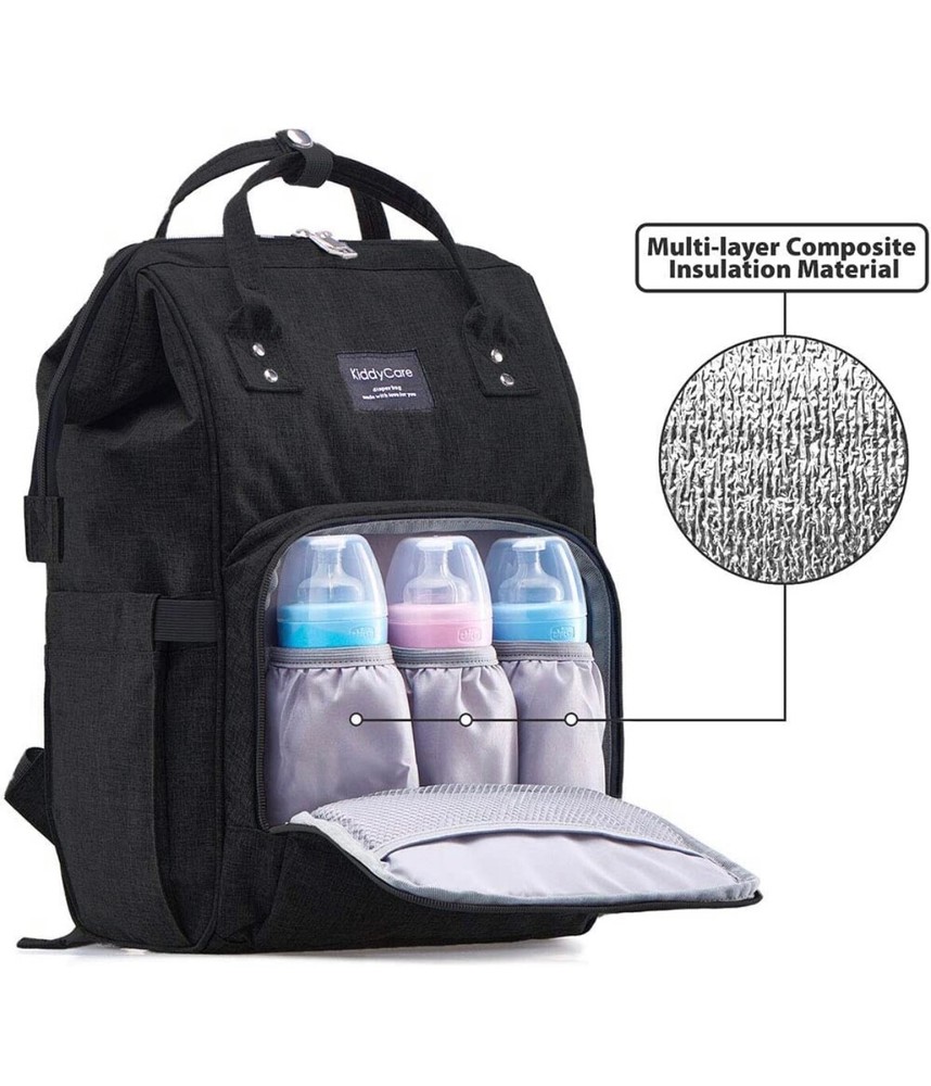 KiddyCare Diaper Bag Backpack + Adjustable Shoulder Straps - Black