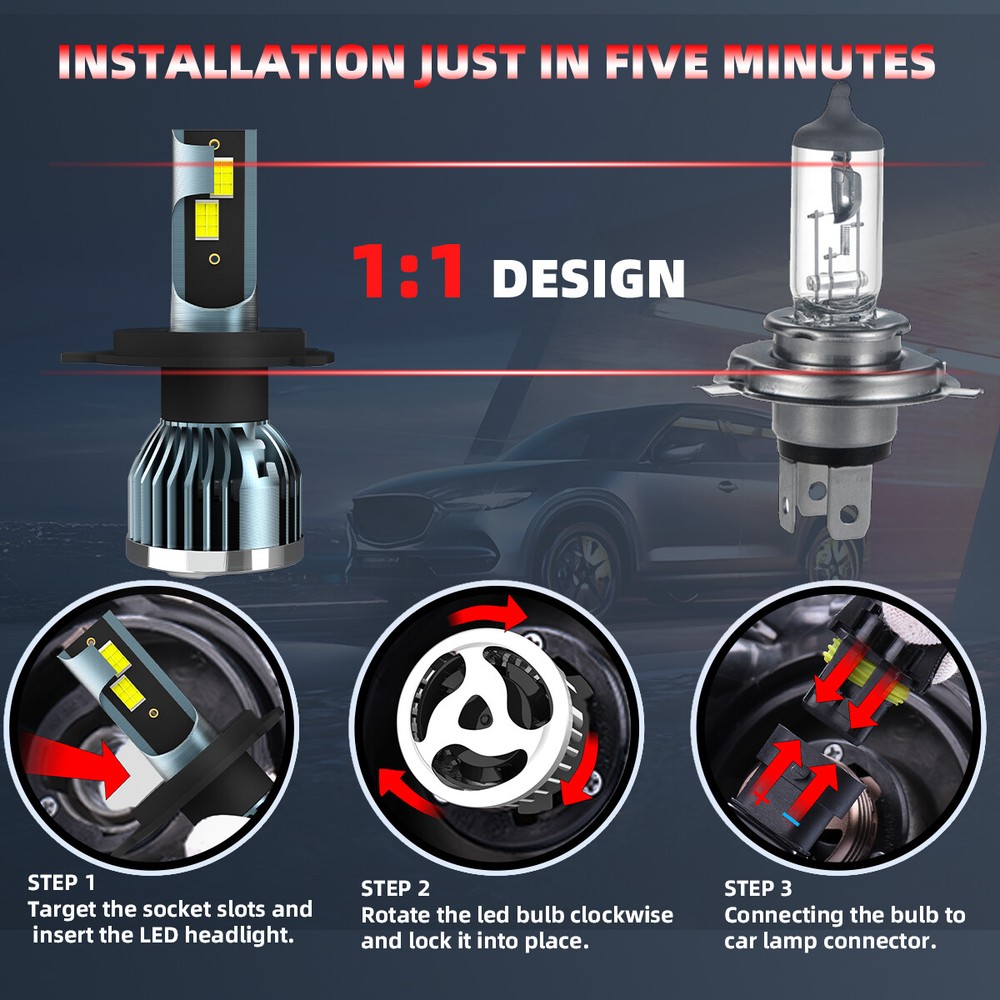 2X H4/9003 LED Headlight Bulb Conversion Kit High/Low Beam Super Bright 6500K