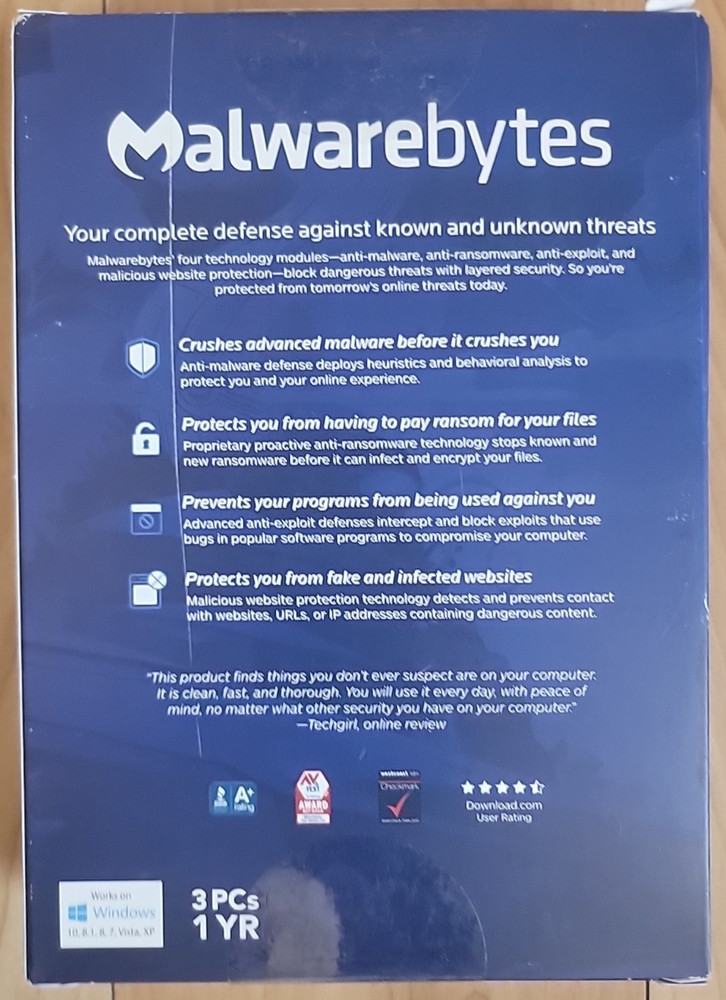 Malwarebytes Anti-Malware 2017 - 3 PCs / 1 Year Cybersecurity Key Code - NEW