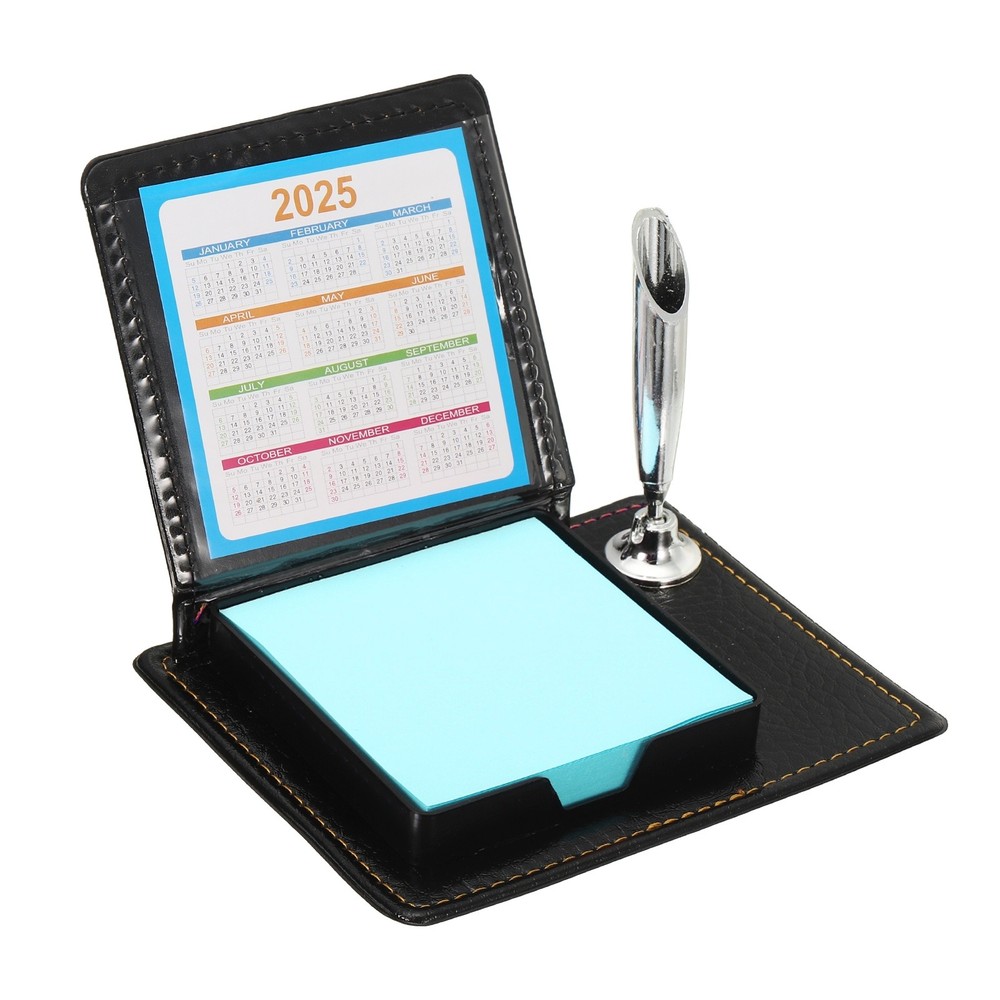 1pcs Leather Sticky Notes Holder, Post Notes Holder with Pen Holder,Blue