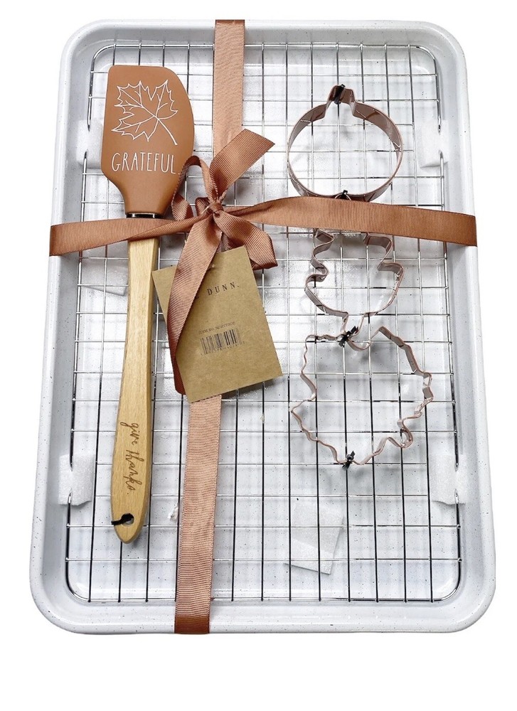 Rae Dunn White Cookie Sheet Grateful 6 Pc. Baking Set Cookie Cutter Spatula FALL