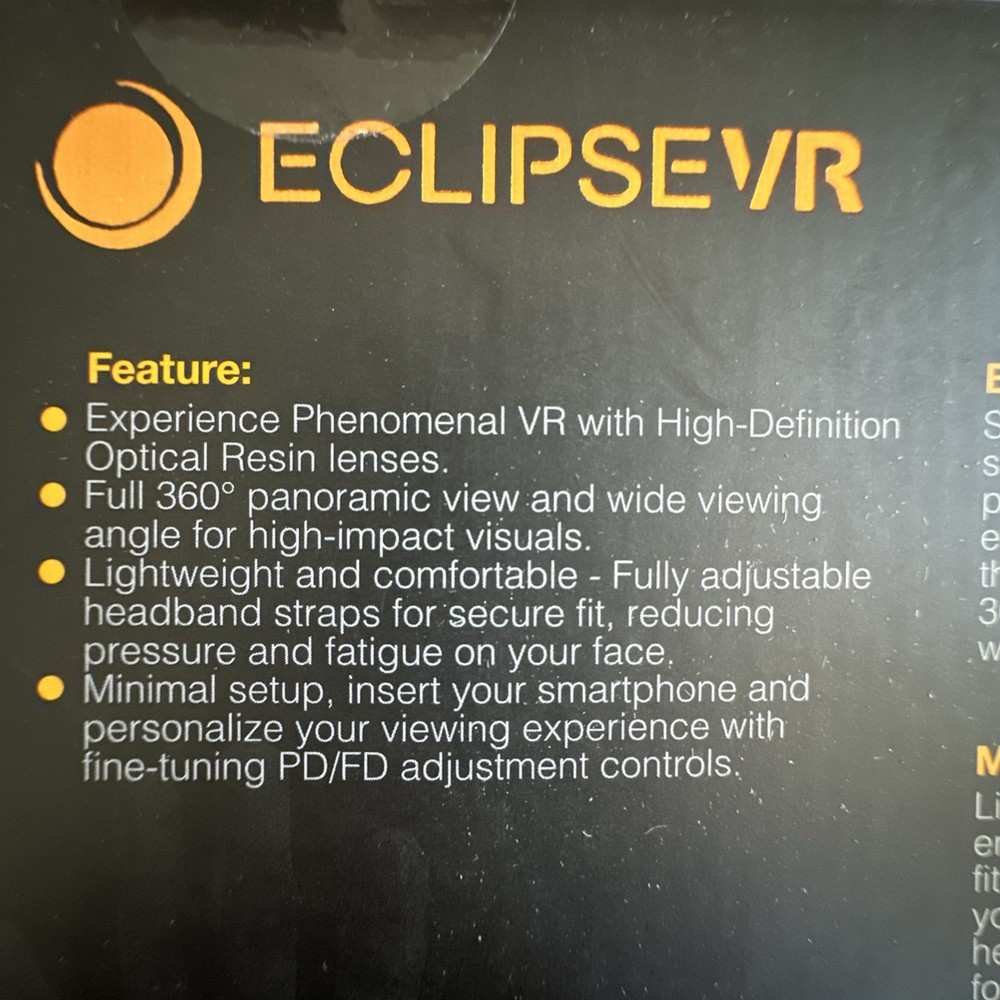 Eclipsevr Virtuscape Virtual Reality Headset New In Box Black