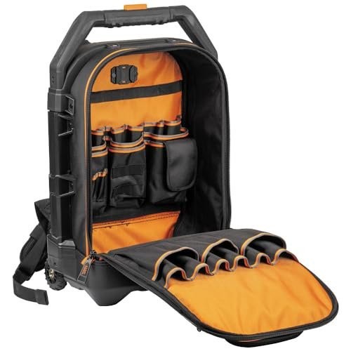 Klein Tools 55604 Rolling Tool Backpack, Tool Bag with 28 Pockets, Heavy Duty...