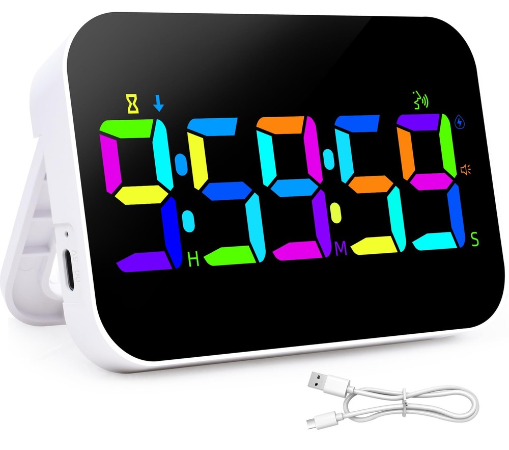 Kitchen LED Digital Timer Rechargeable, RGB Count Down Up Digital Timer with ...