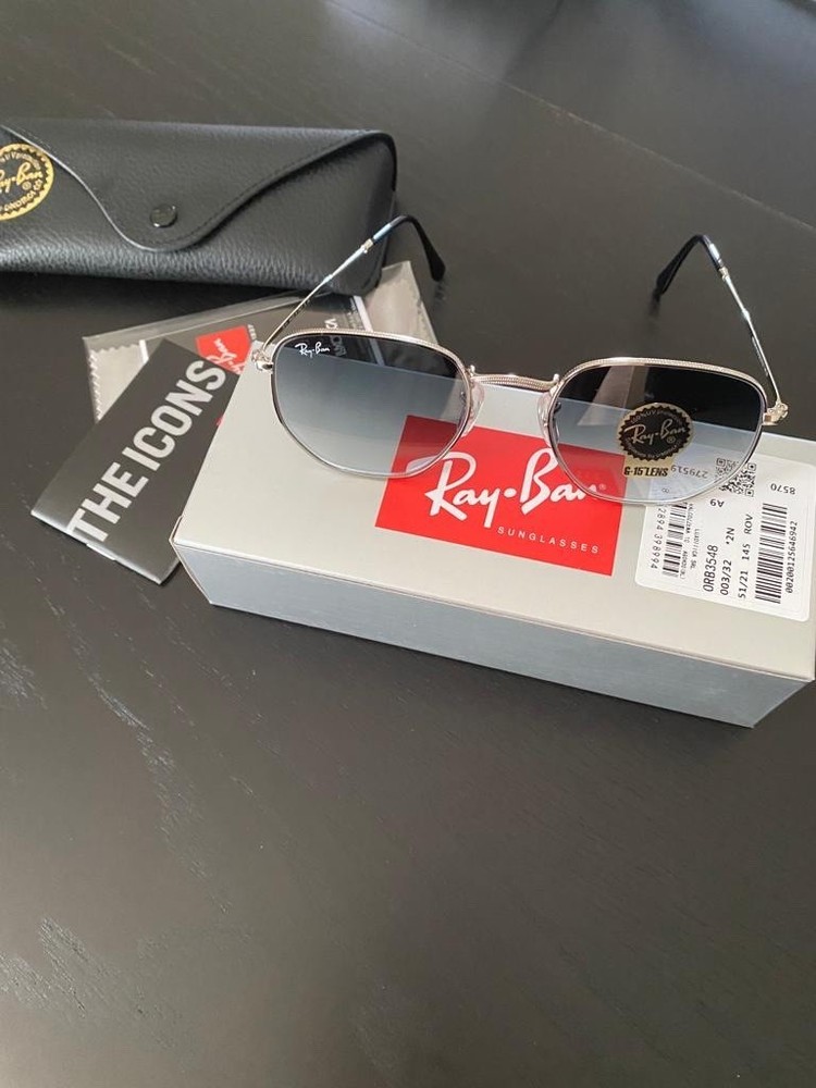 New Ray-Ban Hexagonal Silver Frame/ Gradient Grey 51mm RB3548 Sunglasses