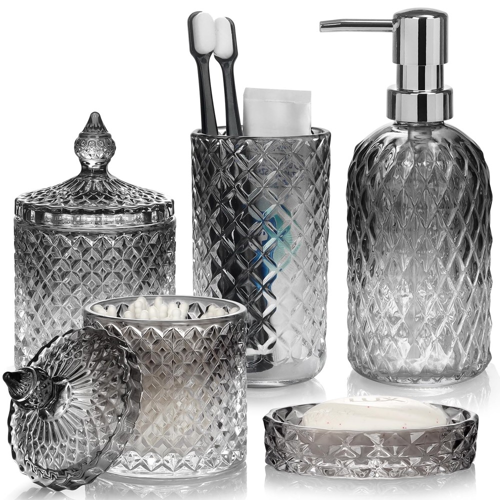 Bathroom Set, 5Pcs Gradient Glass Bath Accessory Sets Complete, Glass Bathroo...