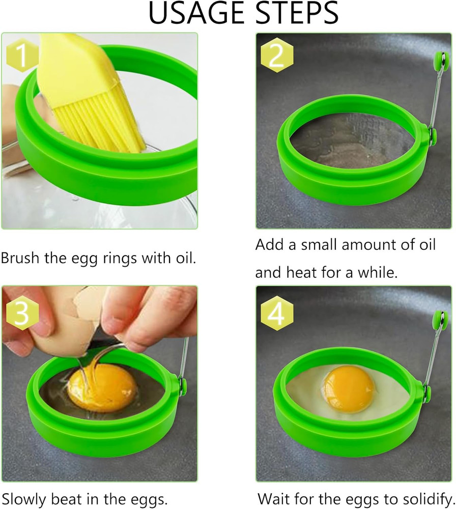 Silicone Egg Ring Molds Fried Non-Stick Egg pancakes Cooker Kitchen Tools 4Pack