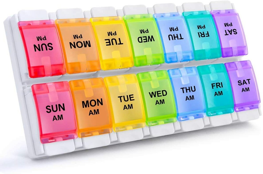 Weekly 7-Day AM/PM Push Button Pill Organizer Planner- Arthritis Friendly