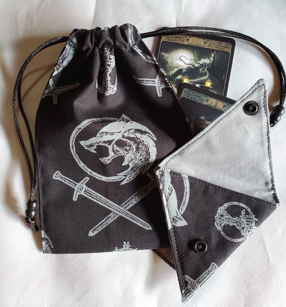 Tarot Card Drawstring Bag Handmade The Witcher with Beads PLUS Crystal Pouch