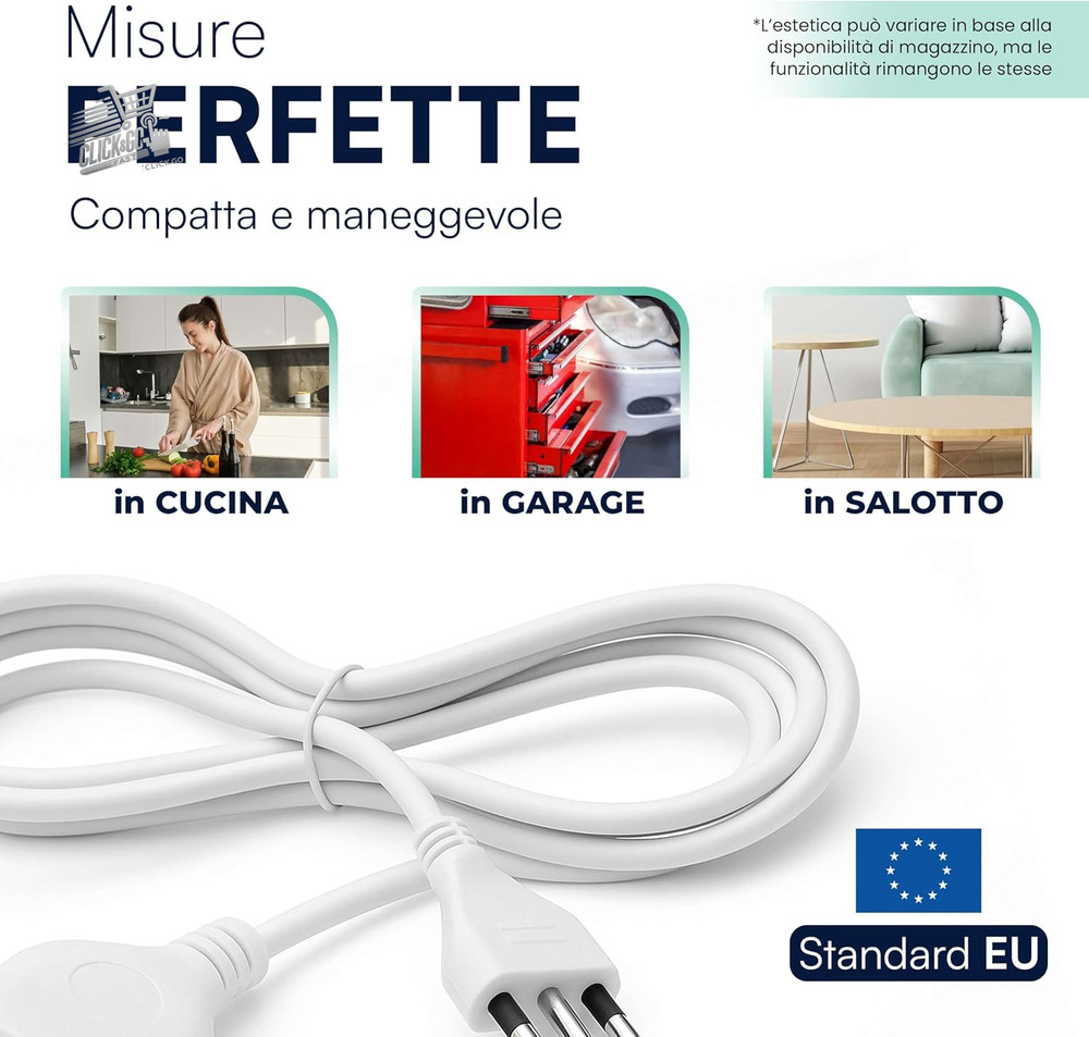 5 meter flexible and resistant electrical extension, with power plug and socket