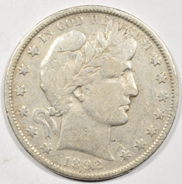 1892 BARBER HALF DOLLAR ~ SOLID LIBERTY FINE+/VF!