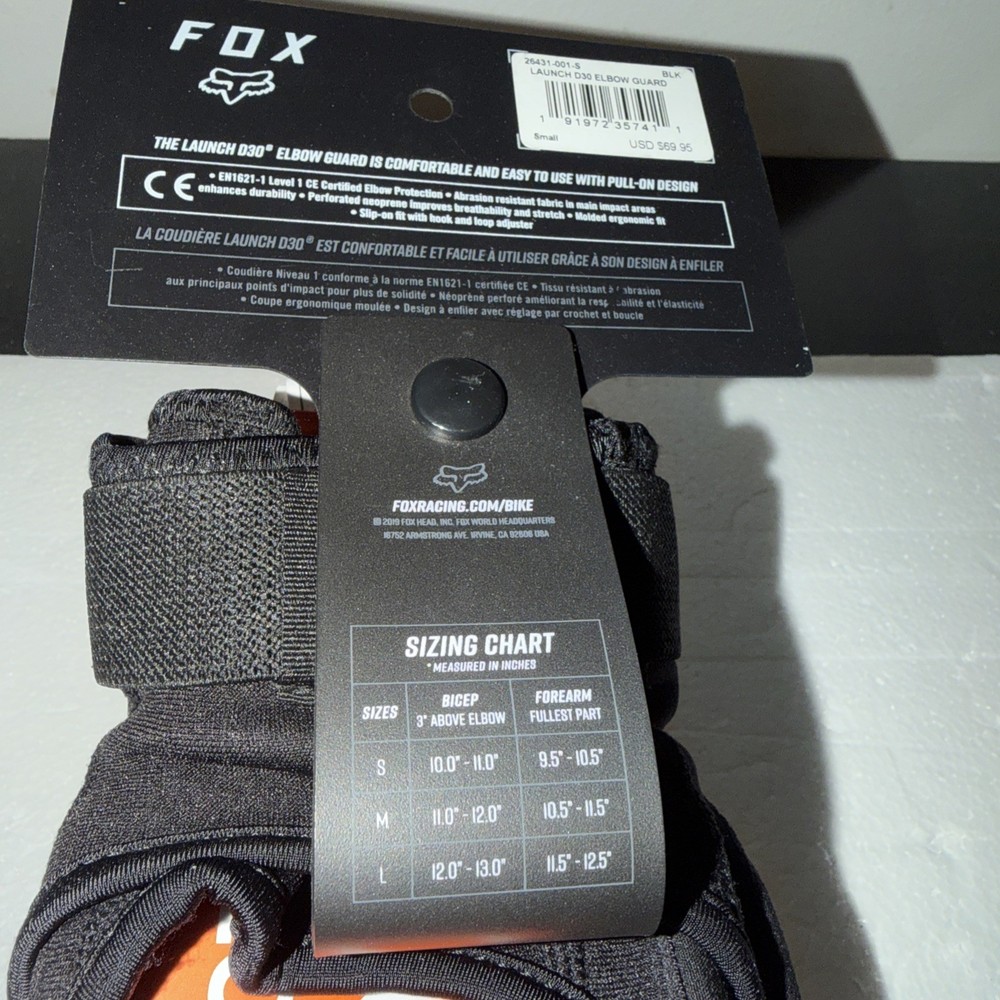 Fox Head Racing Launch D30 Elbow Guard Black Size Small NWT
