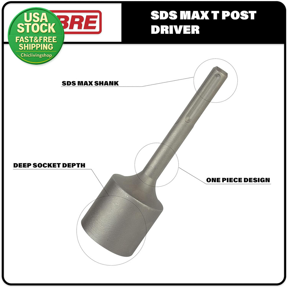 SDS Max Shank Post Driver Attachment 2 Inch Diameter for Rotary Hammer Drill