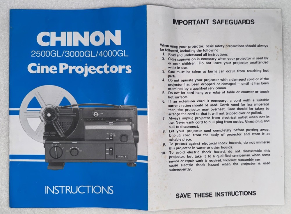 Chinon 2500 GL Self Reeling Adjustable Projector Original Box Packaging Manual