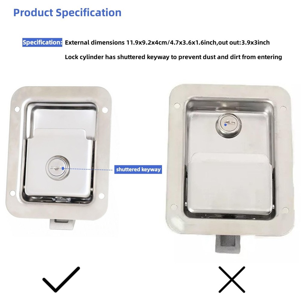 4 Pack Stainless Door Lock Heavy Duty Flush Mount Handle Latch for Silver