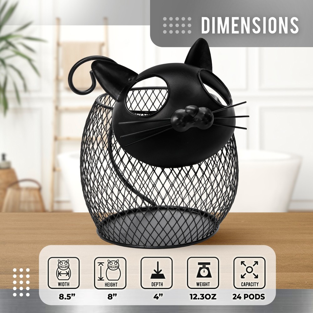 Made Easy Kit Coffee Pod Organizer, Coffee Bar Functional Décor, Black Cat